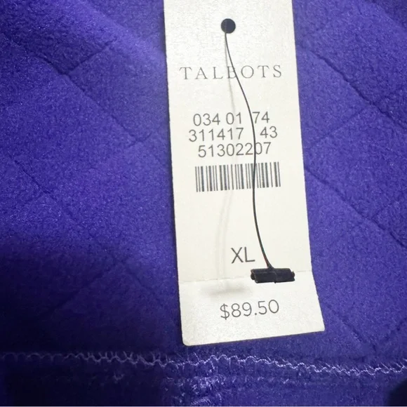 Talbots Diamond Textured Quilted Zip Fleece Purple Jacket NWT XL - Picture 5 of 11